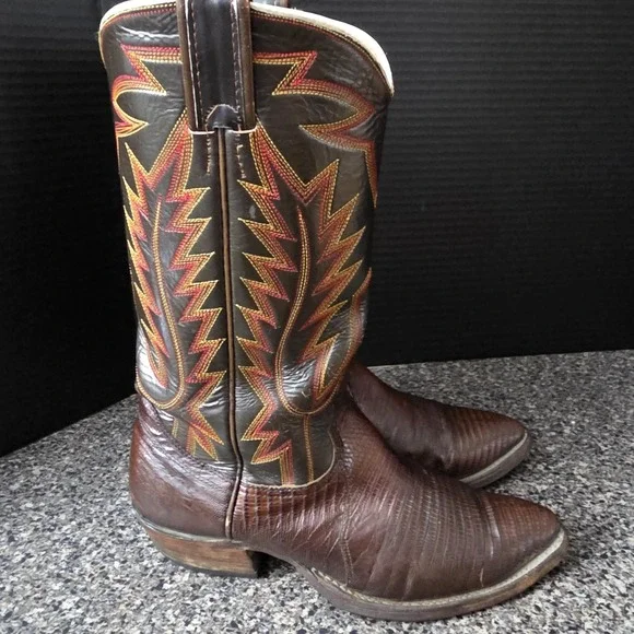 Nocona Men's Western Boots Lizard Leather Brown Cowboy Size 8D Made In USA - Picture 3 of 16